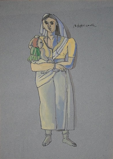 Laxma Goud UNTITLED (WOMAN WITH CHILD) 1987 Gouache on paper 14 x 10 in.