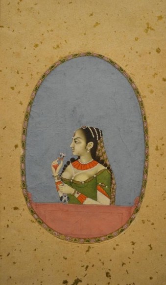 Portrait of a Lady at Her Balcony Drinking Wine 18th Century Opaque watercolor on paper 4.25 x 3 in.