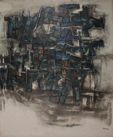 Ram Kumar BLUE AND WHITE ABSTRACTION c. 1960s Oil on canvas 40.25 x 33 in. NFS