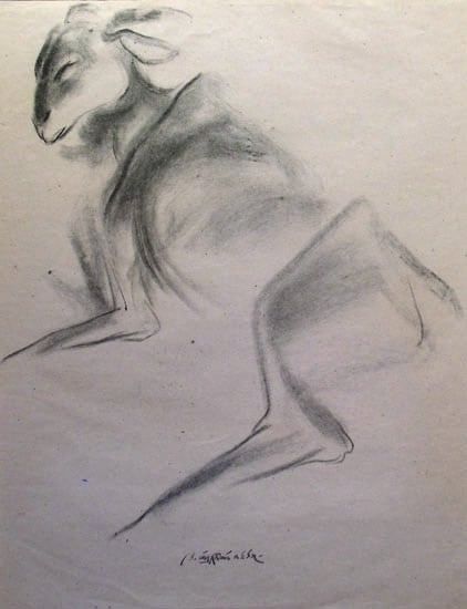 K. Laxma Goud GOAT 1985 Charcoal on paper 23 x 18 in. SOLD