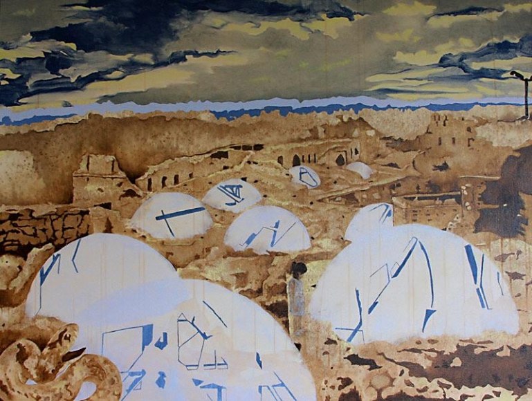 Nitin Mukul COARSE EMPIRE 2008 Acrylic, oil and tea stain on canvas 36 x 48 in.