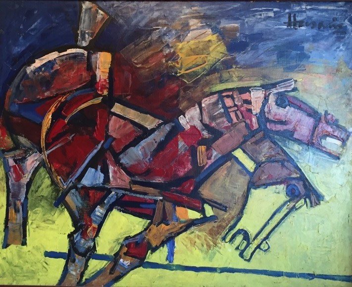 M.F. Husain Horses 1982 Acrylic on canvas 55 x 30.5 in.