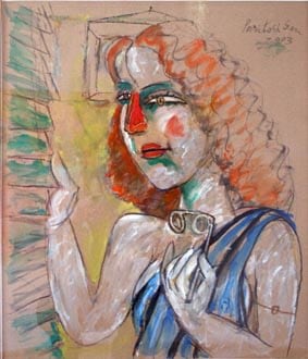 Paritosh Sen, Woman with Binoculars, 2003, Mixed media on paper, 29 x 24 in