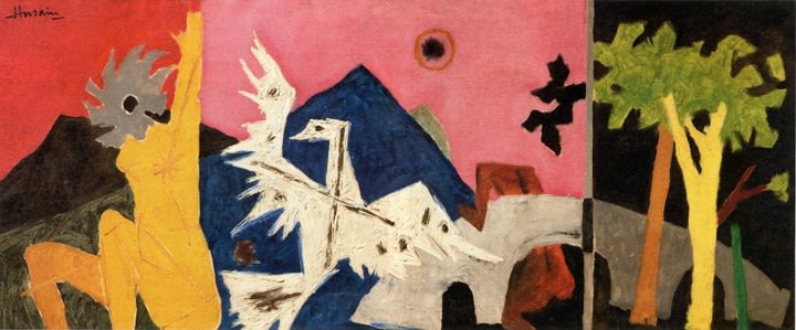 M. F. Husain UNTITLED Oil on canvas 25 x 59 in.