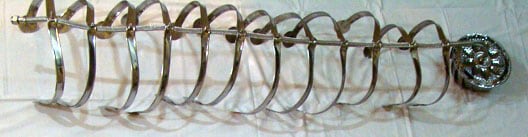 Adeela Suleman, Lie Alone I, 2009, Bathroom pipes, steel tongs, slectroplated steamers, nuts and bolts, 61 x 11.50 x 8.50 in