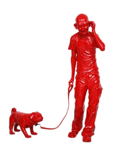 Debanjan Roy INDIA SHINING 6 (GANDHI WALKING THE DOG) 2009 Fiberglass with acrylic paint Ed. 2/5 Gandhi - 14 x 15 x 46 in. Dog - 7 x 18 x 11 in.
