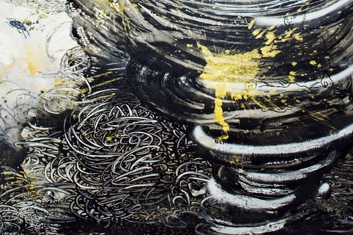 Jayashree Chakravarty UNTITLED 5 (THE EYE OF THE STORM) 2009 Acrylic and oil on canvas 120 x 71 in. NFS