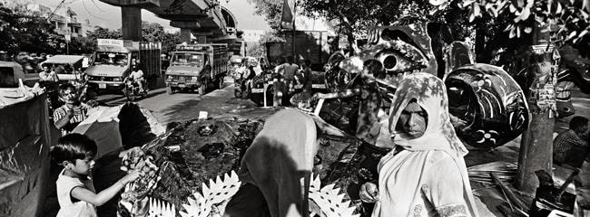 Raghu Rai Effigies of Ravana Brothers, Delhi Edition of 10 2005 Digital scan of photographic negative on archival paper 20 x 54 in.