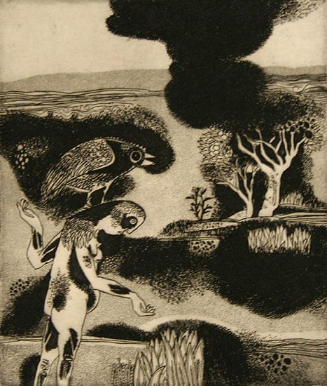 Laxma Goud UNTITLED (WOMAN WITH BIRD ON HEAD) 1970 Etching 8 x 6.5 in.