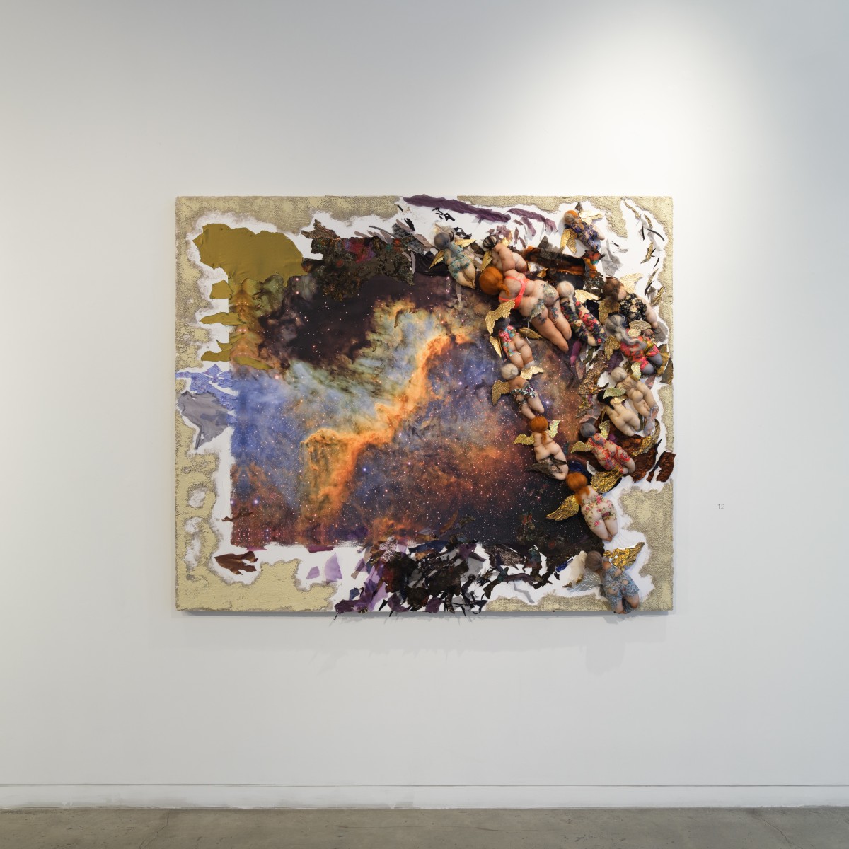 Ruby Chishti Heavenly Bodies 2020 Borrowed image of Cygnus Wall in Narrowband, polyester, cloth, metal, and archival glue 60h x 72w in