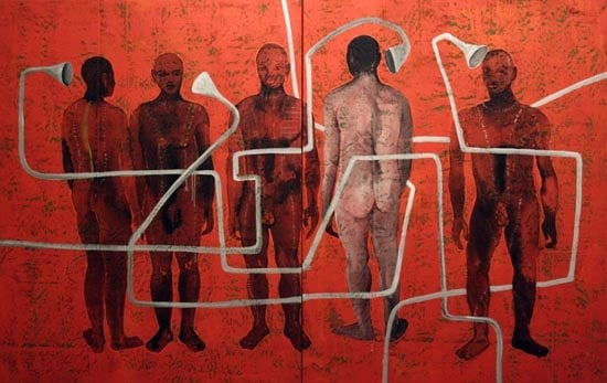 G. R. Iranna SOUND (DIPTYCH) Acrylic on tarpaulin 66 x 108 in.