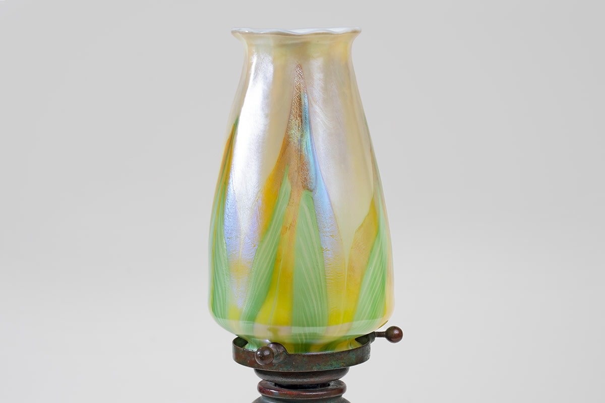 Candlestick with Decorated Favrile Glass Shade