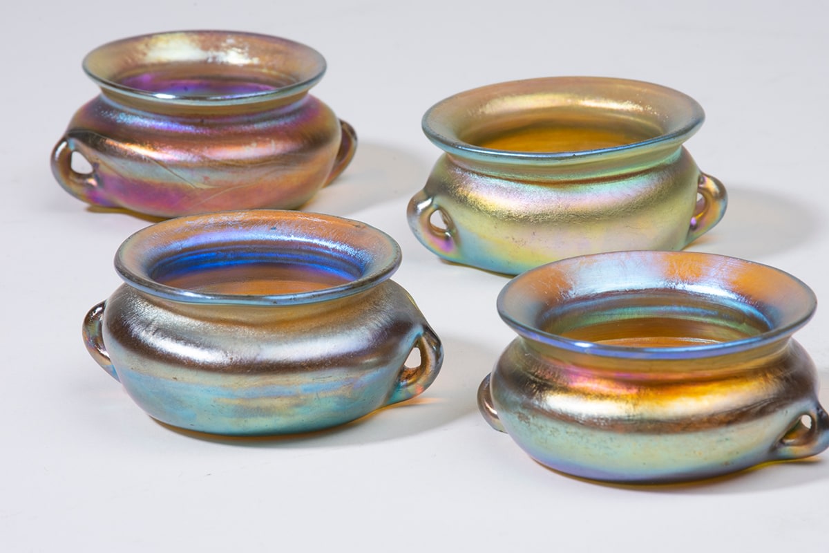 Set of Four Iridescent Favrile Glass Salt Dishes