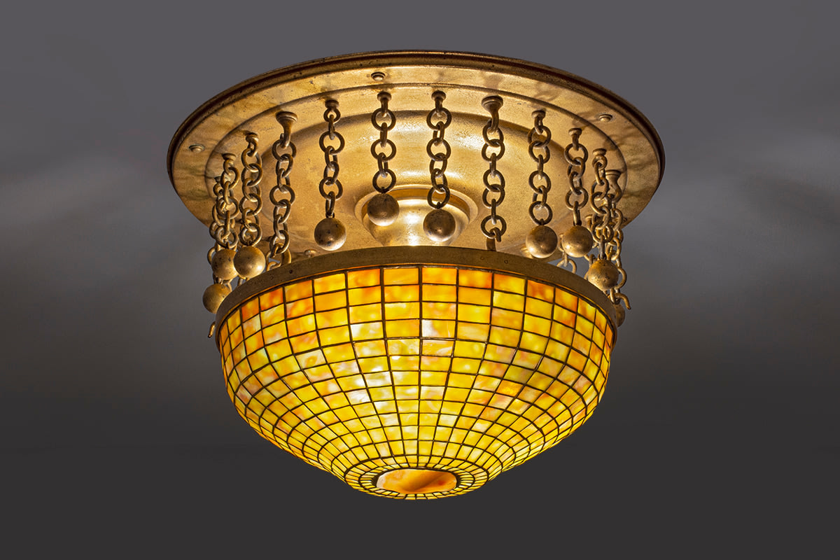 Ceiling Fixture with Gold Iridescent Turtle Back Tile