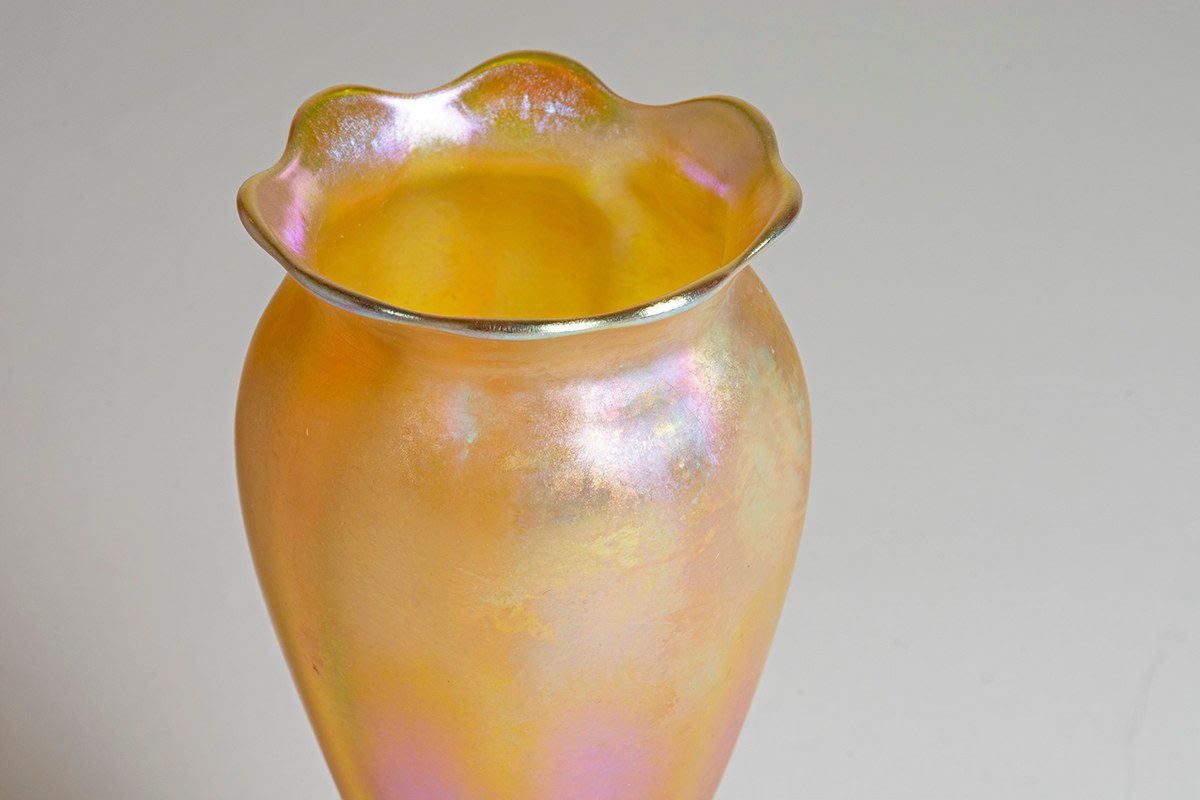 Ruffled Gold Iridescent Flower Form Vase