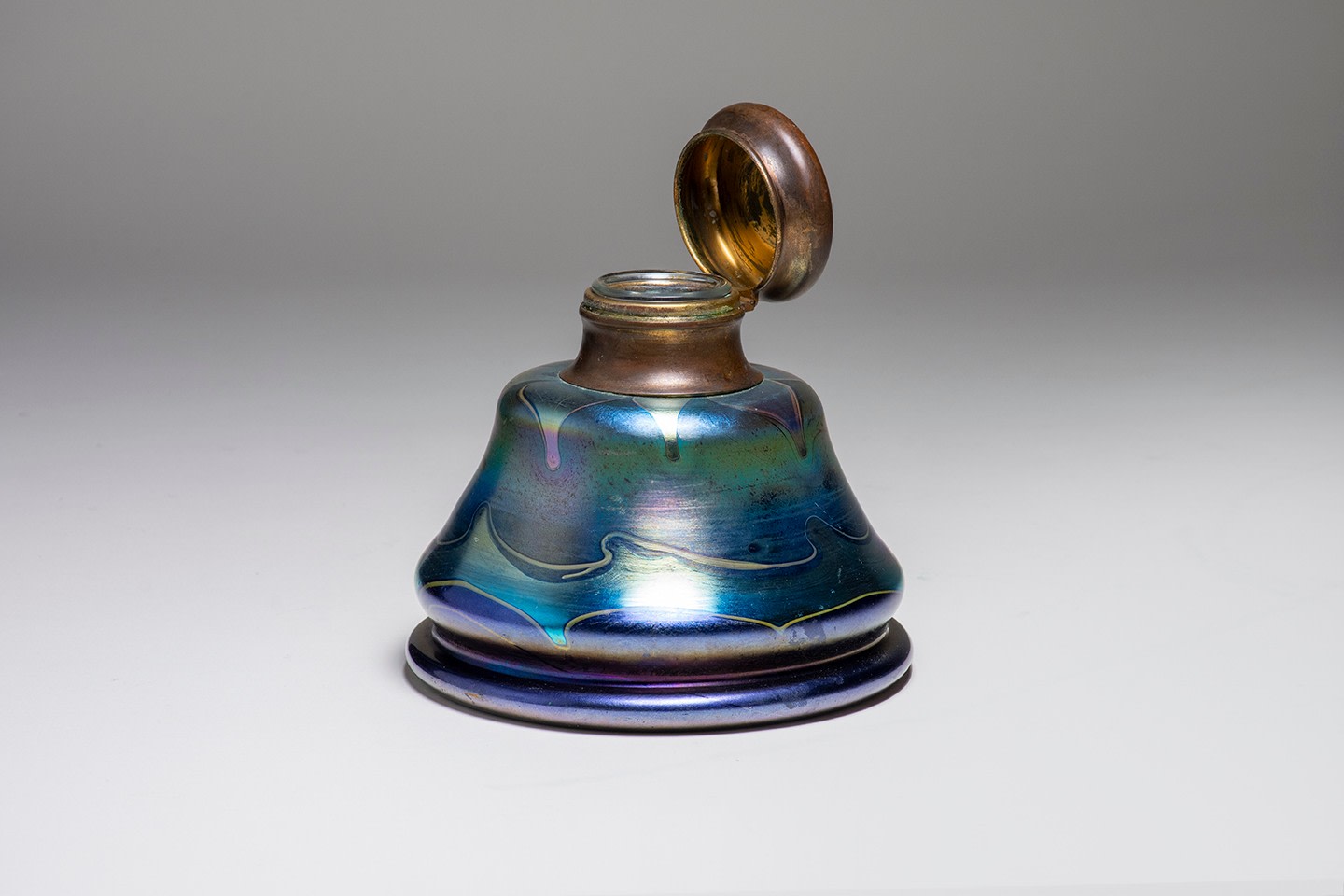 Rare Bronze Mounted Favrile Glass Inkwell