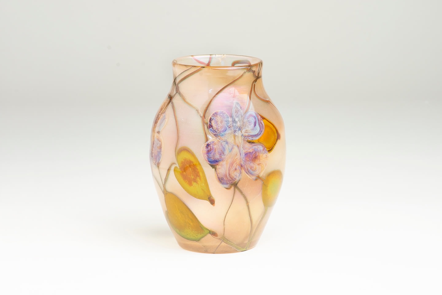 Favrile Glass Paperweight Vase with Floral Decoration