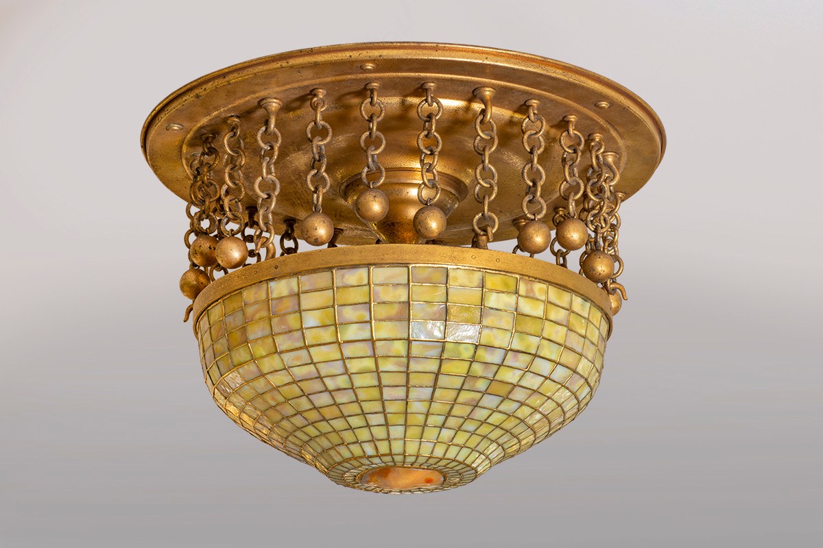 Ceiling Fixture with Gold Iridescent Turtle Back Tile