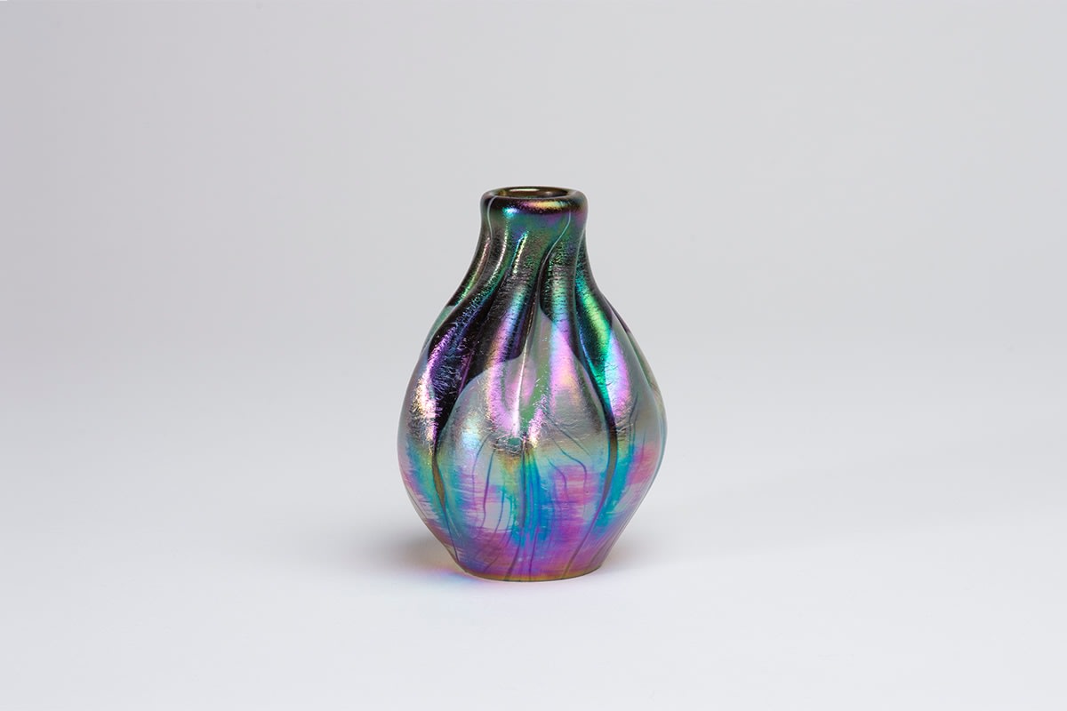 Decorated Cabinet Vase with Twisted Neck