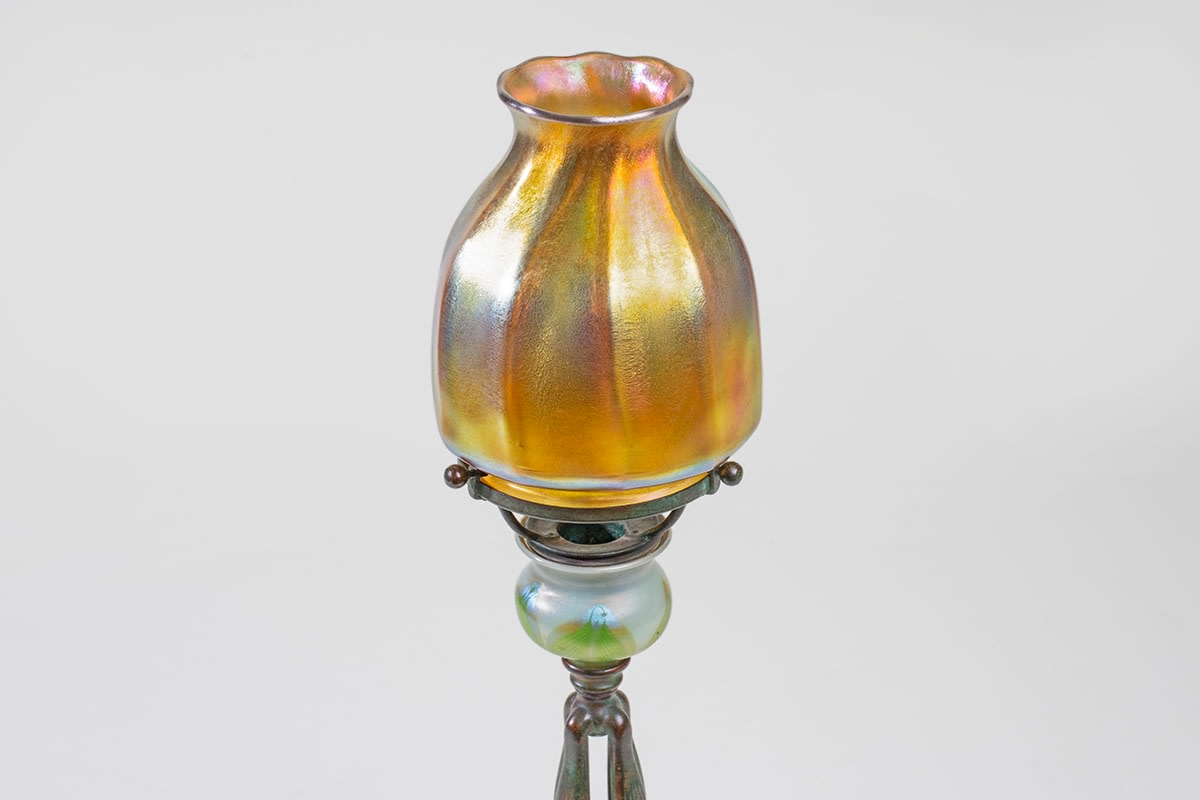Decorated Candlestick with Favrile Glass Shade