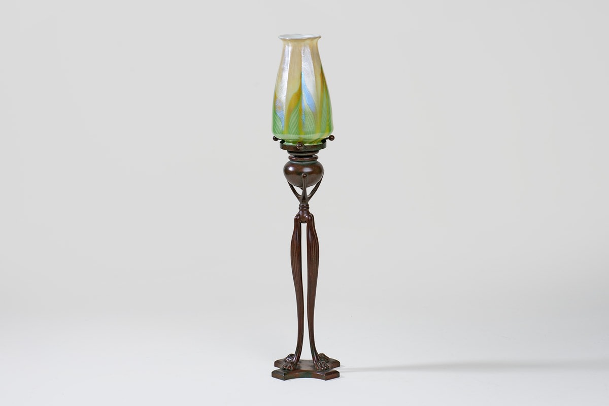 Candlestick with Decorated Favrile Glass Shade