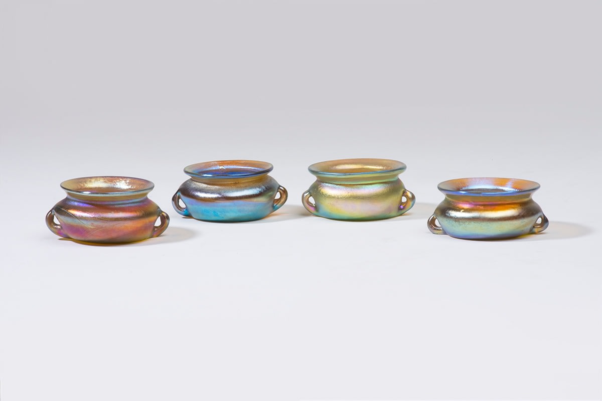 Set of Four Iridescent Favrile Glass Salt Dishes