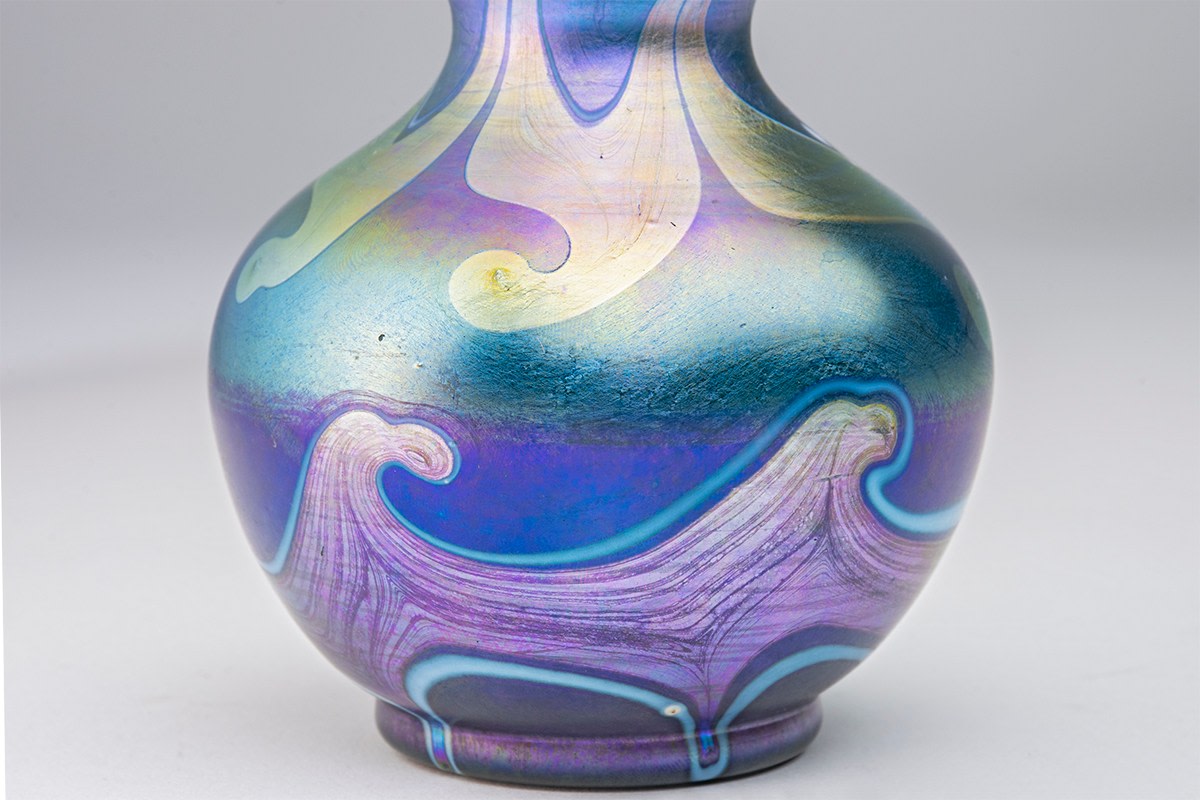 Early Decorated Blue Iridescent Cabinet Vase