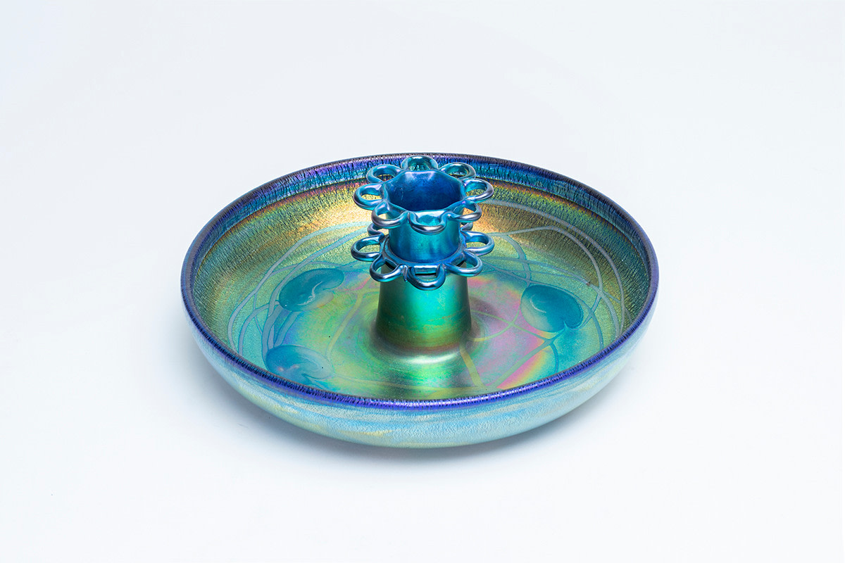 Decorated Favrile Glass &quot;Flower Frog&quot; Centerpiece