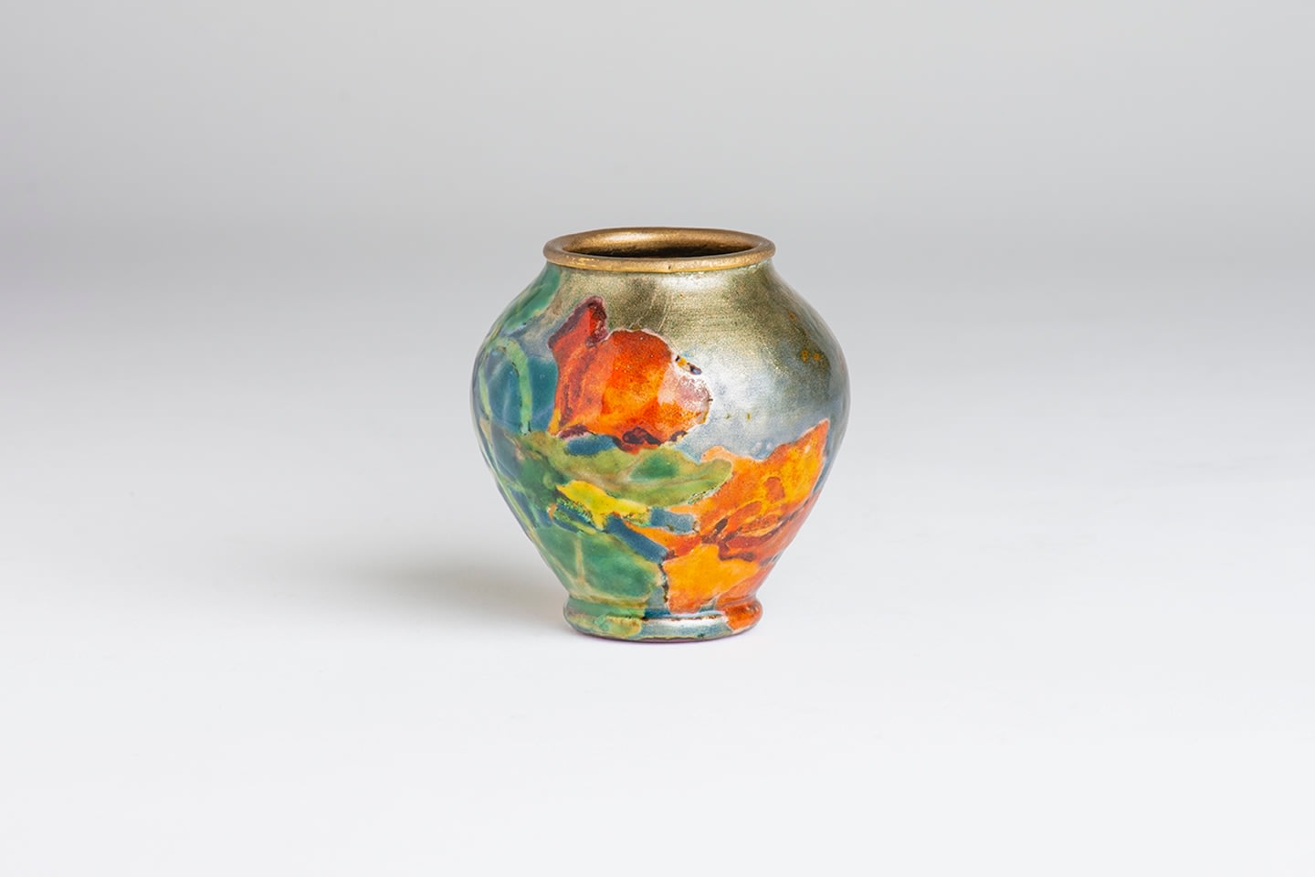 Rare Enamel on Copper Vase with Nasturtium Decoration