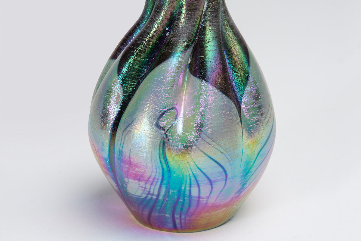 Decorated Cabinet Vase with Twisted Neck
