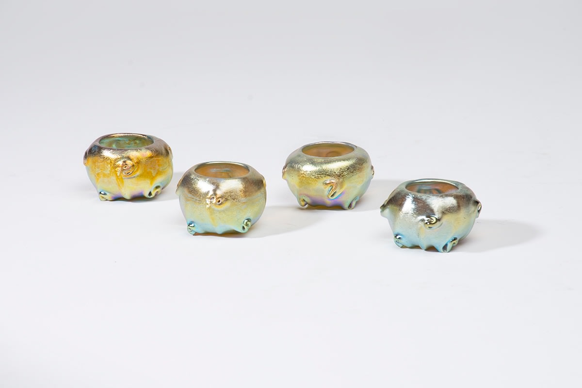 Set of Four Gold Iridescent Favrile Glass Salt Dishes