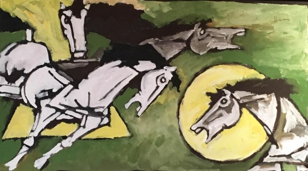 M. F. Husain Horses ND Oil on canvas 30.5 x 55 in.