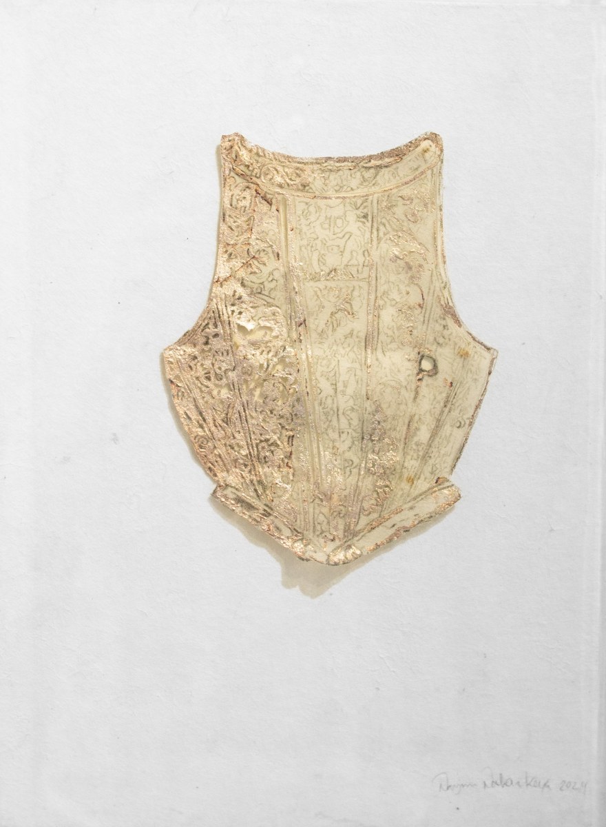 Najmun Nahar Keya Erosion 4 2025 Silver leaf, graphite on paper 17h x 12.50w in