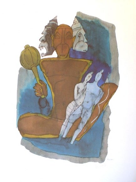 M.F Husain Hanuman-Three Heads ND serigraph 24 x 18 in.