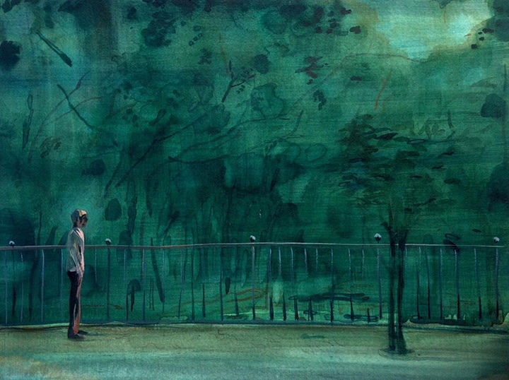 Sujith S.N., Dialogue, 2018, Watercolor on paper, 10.50 x 14.50 in