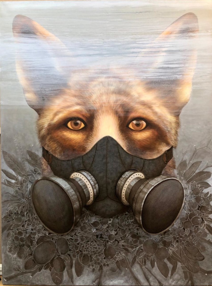 Jagannath Panda (b.1970)  The Gaze of the Metropolis - ii, 2019  Acrylic, Fabric, glue.  72h x 54w in