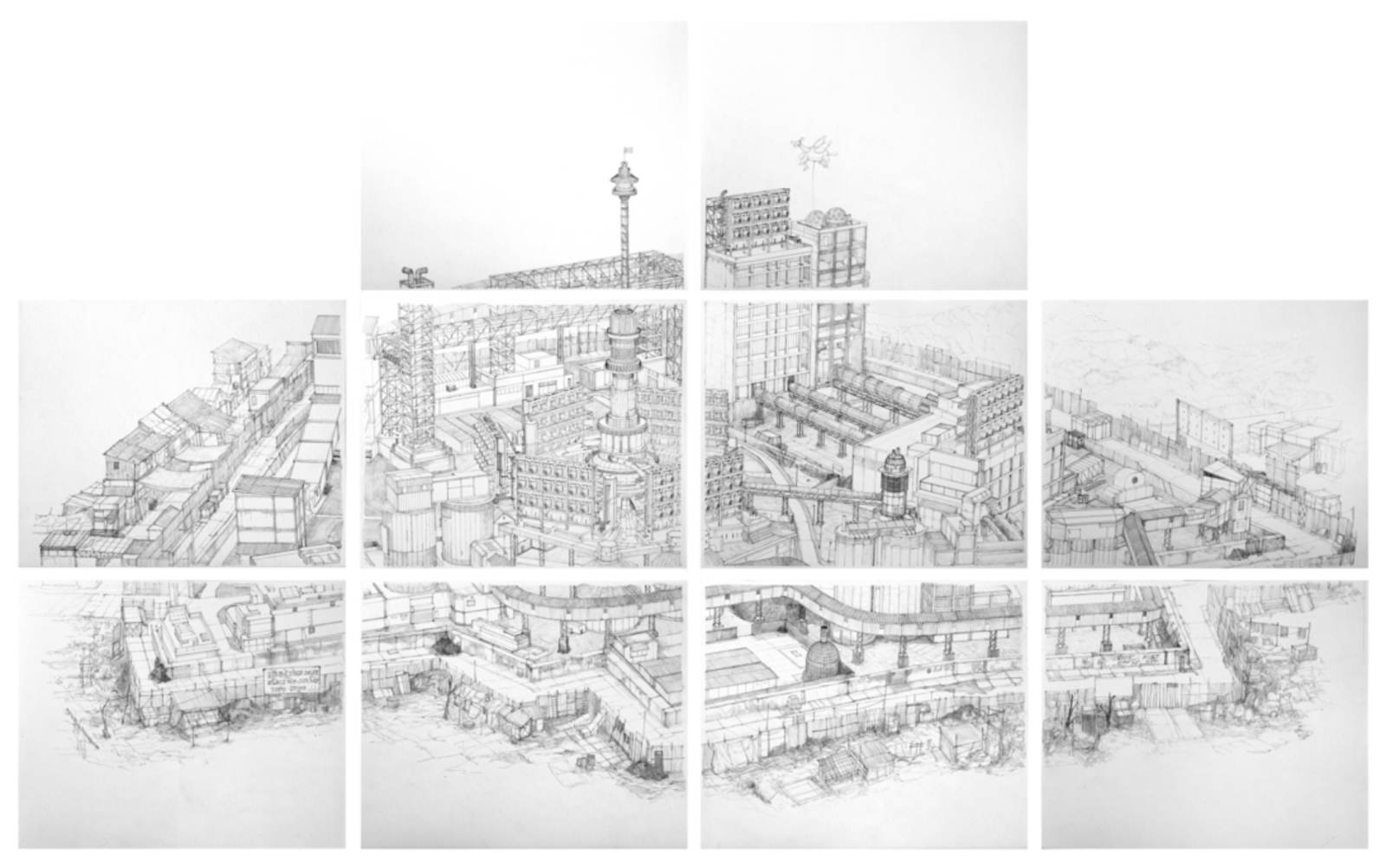 Swagata Bhattacharyya Work No. 2 (Untitled), 2022 Graphite and print on paper 10 sheets - 7.87h x 10.04w in each