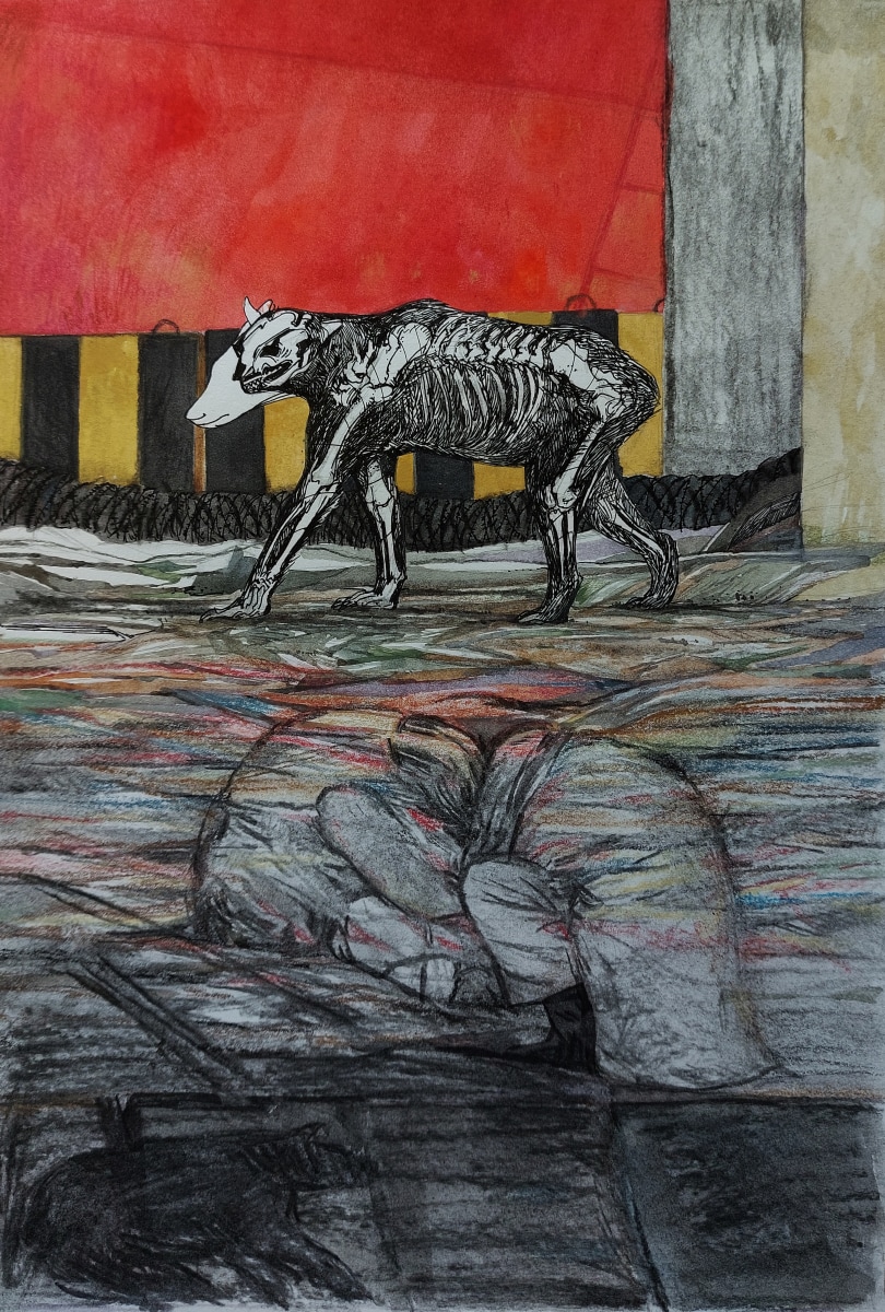 Swagata Bhattacharyya Dr (4), 2022 Charcoal, pen, watercolor, color pencil on paper 11.75h x 8.25w in