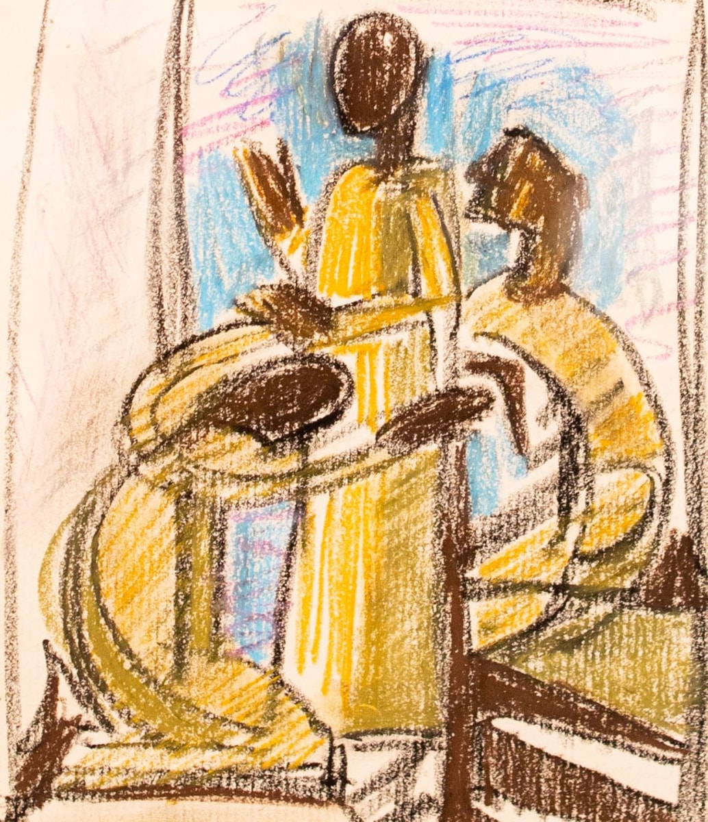 Biren De, Untitled Sketch (Kneeling and Standing Figures), Circa 1960