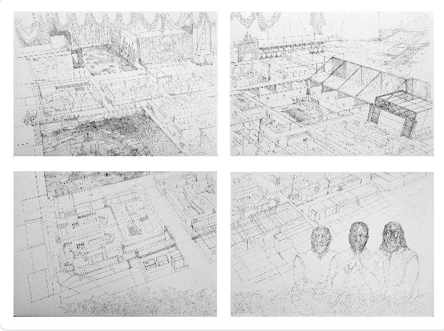 Swagata Bhattacharyya Work No. 1 (Untitled), 2022 Graphite and print on paper 4 sheets - 8.27h x 11.69w in each