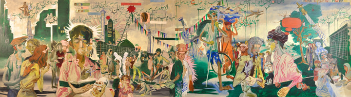 Salman Toor, For Allen Ginsberbg (Diptych), 2015, Oil on canvas, 47 x 168 in