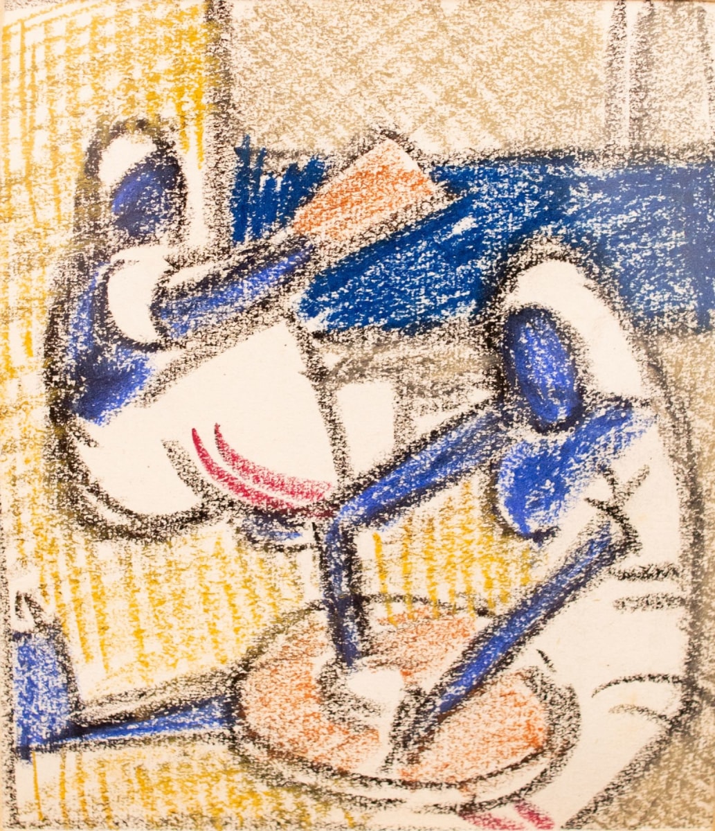 Biren De, Untitled Sketch (Two Seated Blue Figures), Circa 1960