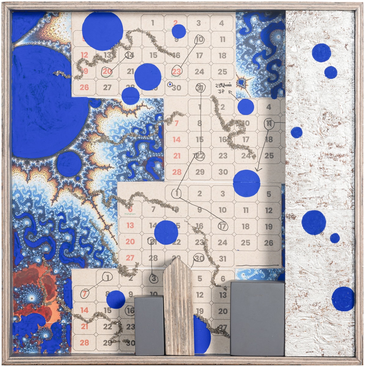 The Pause of Wholeness II, 2025, Acrylic, fabric, pigment, wood, paper, paper mache, glue on plywood