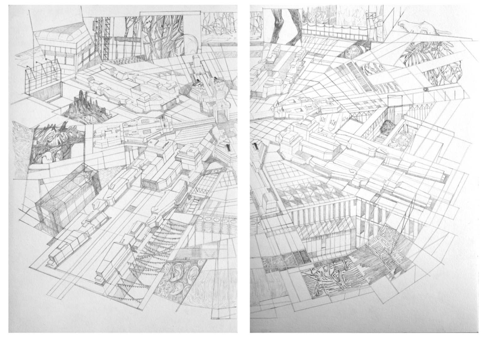 Swagata Bhattacharyya Work No. 4 (Untitled), 2022 Graphite and print on paper 2 sheets - 11.69h x 11.69w in each