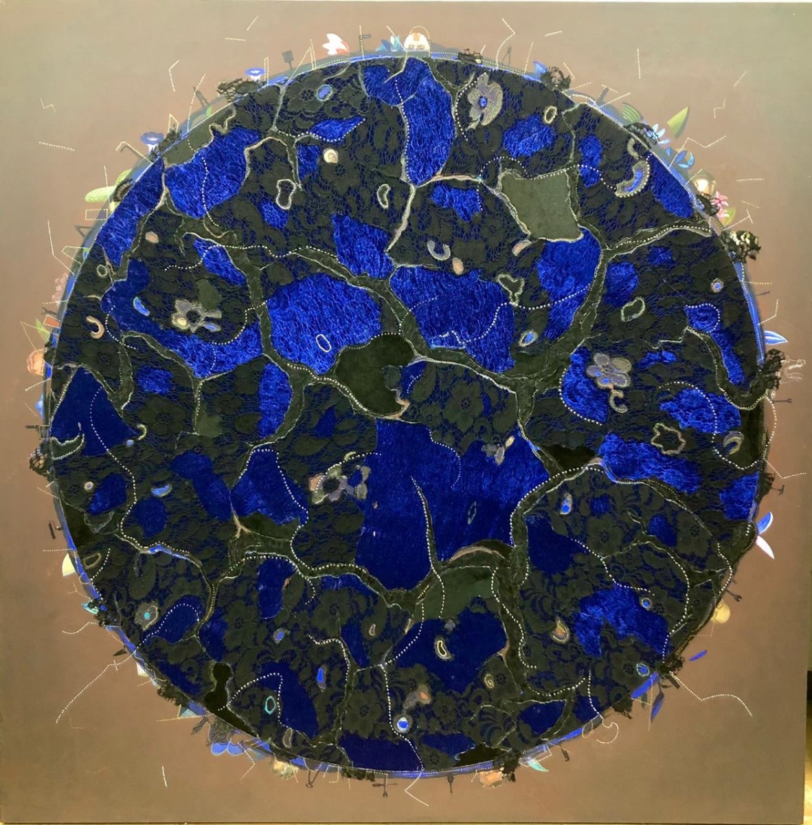 Jagannath Panda (b.1970)  Earth&rsquo;s Whisper - 1, 2018  Acrylic, Fabric, glue.  60h x 60w in