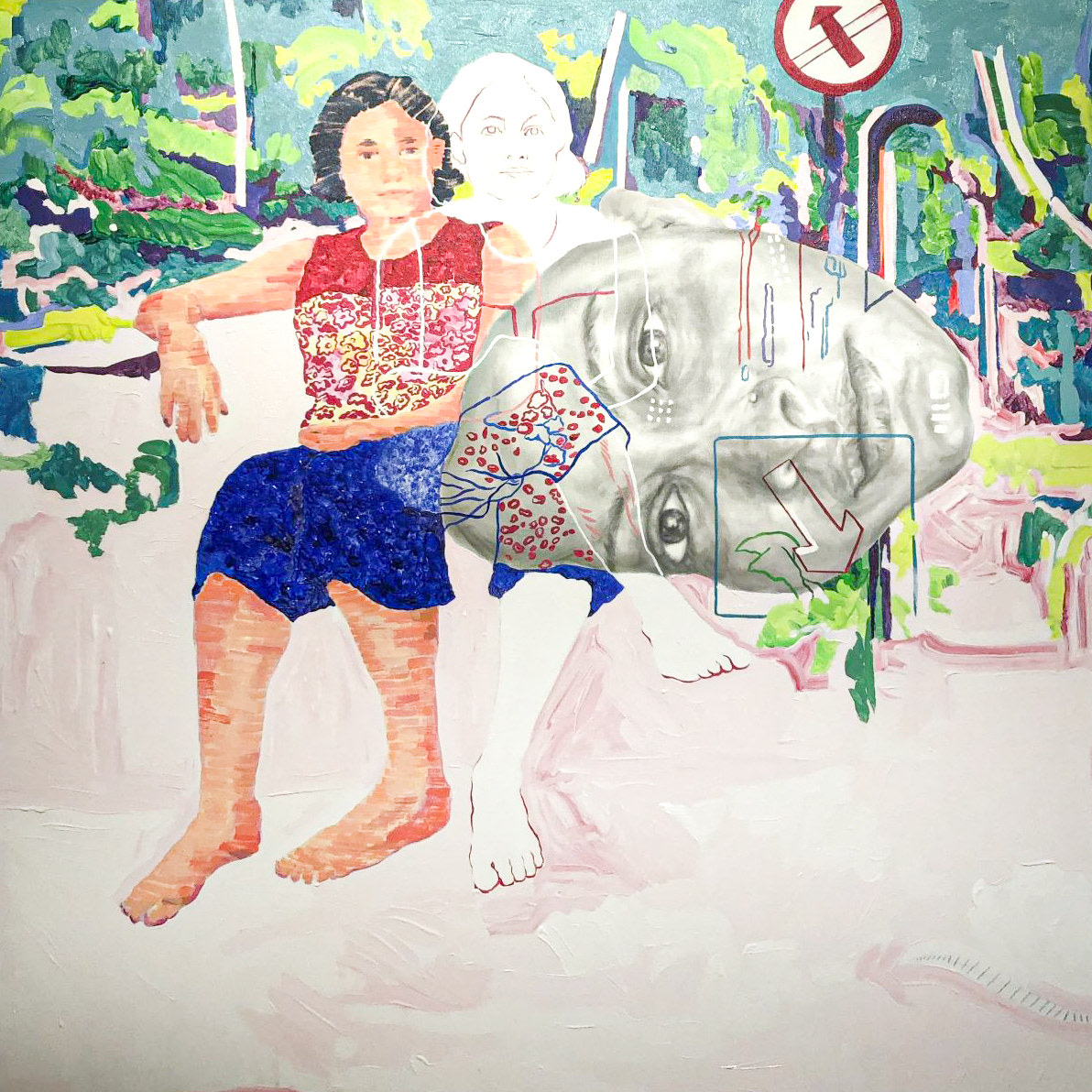 Najmun Nahar Keya Between the Sky and the Earth 3 2025 Graphite, acrylic and oil color on canvas 40 x 40 in