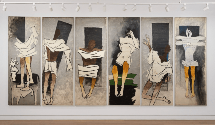M. F. Husain (1913-2011) Untitled (After "Gandhi"), c. 1983 Acrylic on Canvas 6 panels, each: 90h x 32w in