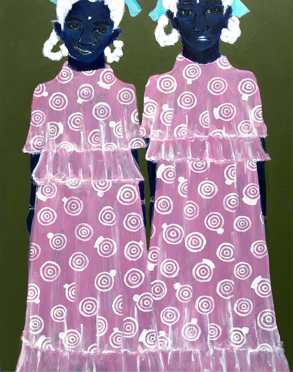 Maya Jay Varadaraj, Sisters in Pink and Pondering, 2021