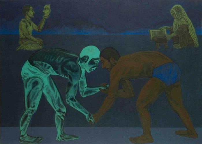 Anwar Saeed Wrestling with an Imaginary Opponent 2010 Acrylic on canvas 60 x 84 in NFS