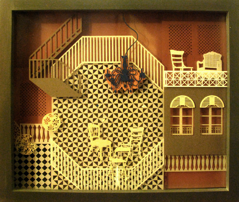 Seher Naveed ...And Those Houses, They Will Never Live Again 3, 2012 Paper-cuts on multiple pieces of glass 15 x 18 in